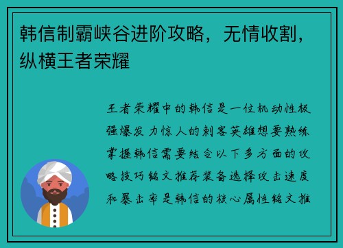 韩信制霸峡谷进阶攻略，无情收割，纵横王者荣耀